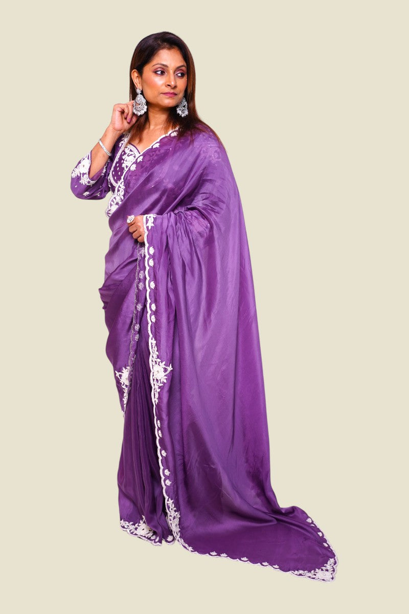 Purple Satin Slik Saree
