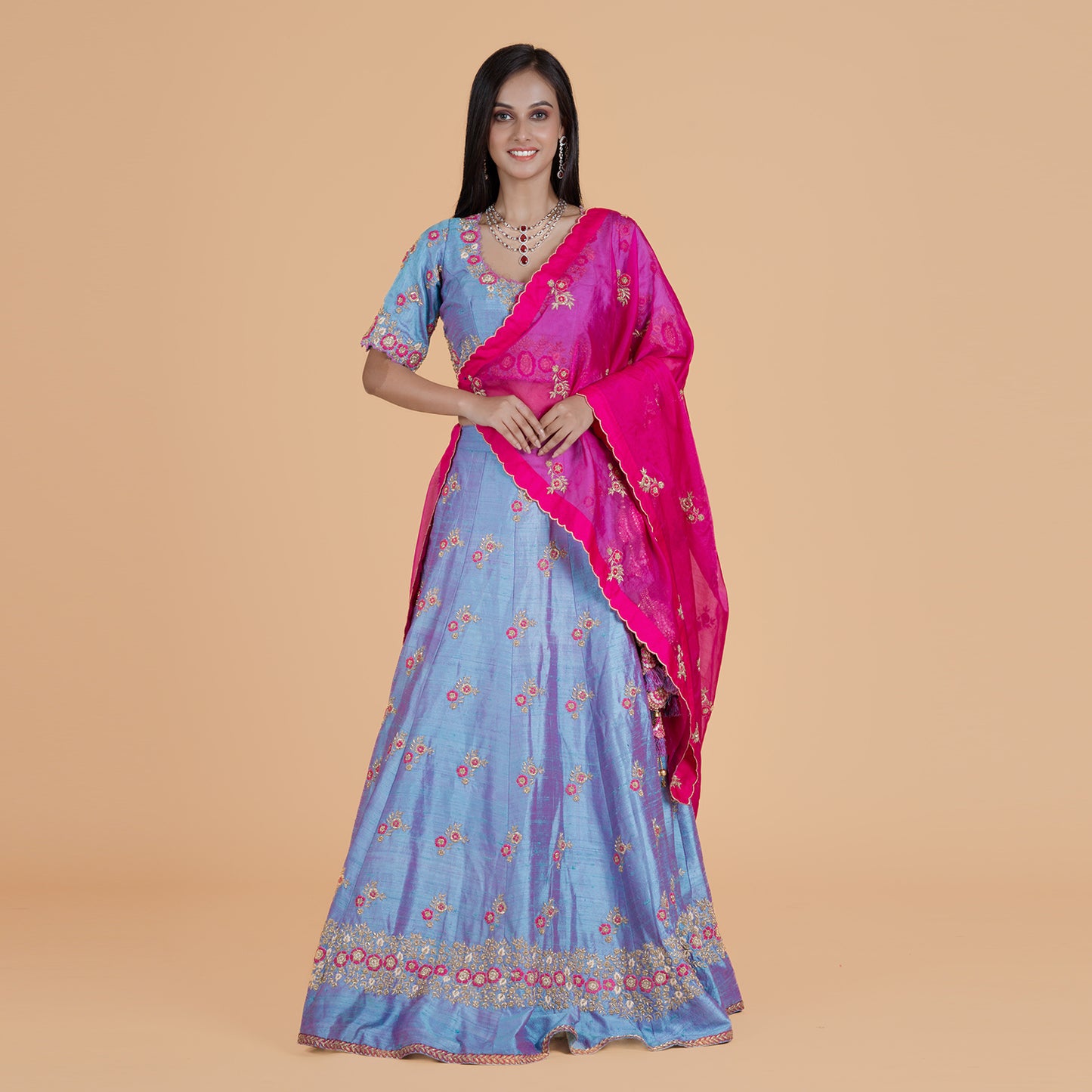 Violet Pink Embroidered Ghagra