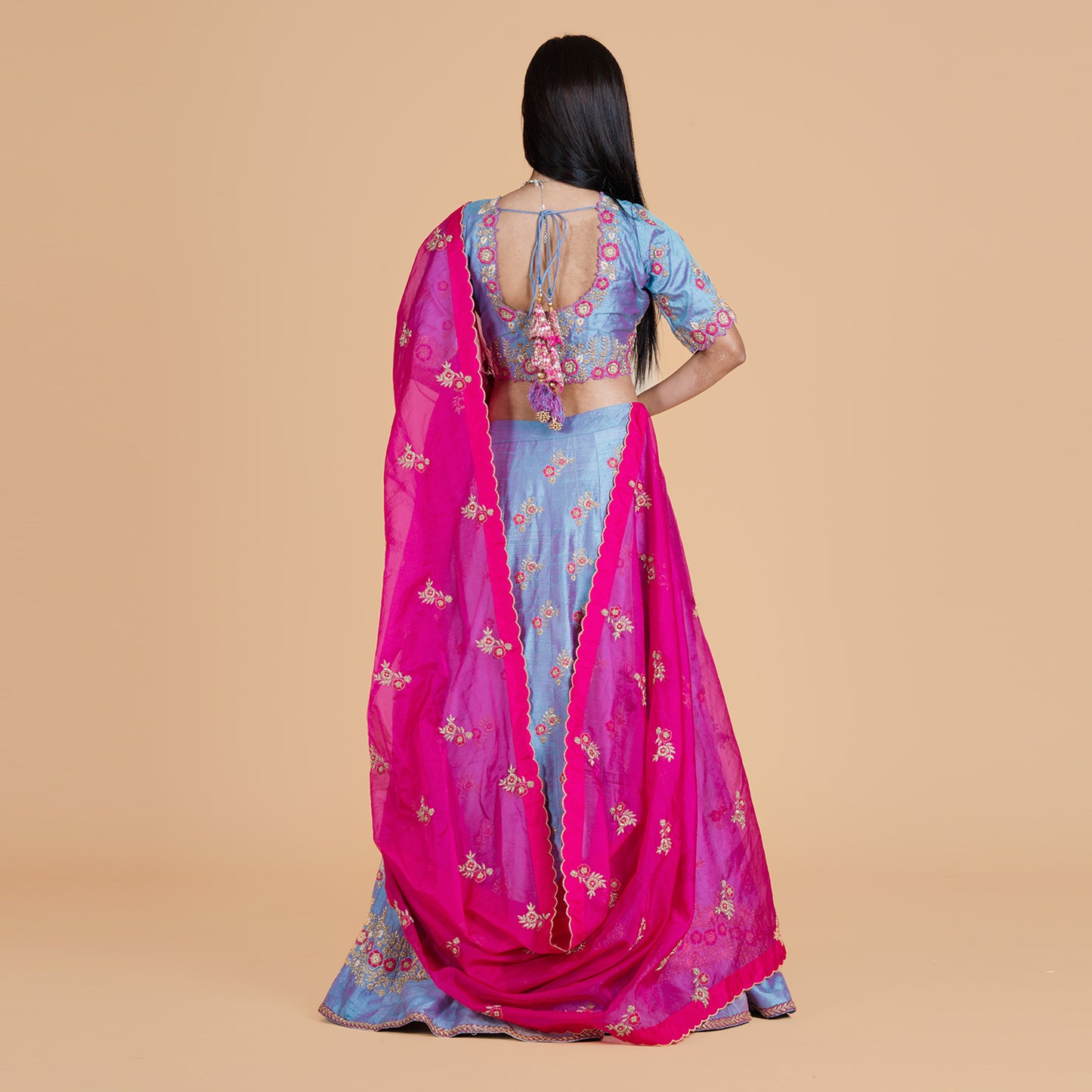 Violet Pink Embroidered Ghagra