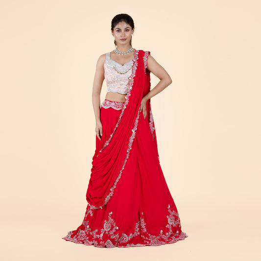 Dark Pink Drape Ghagra Set