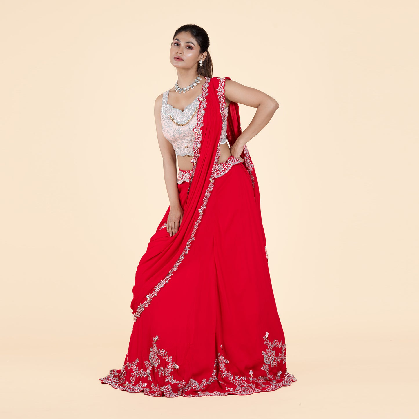 Dark Pink Drape Ghagra Set