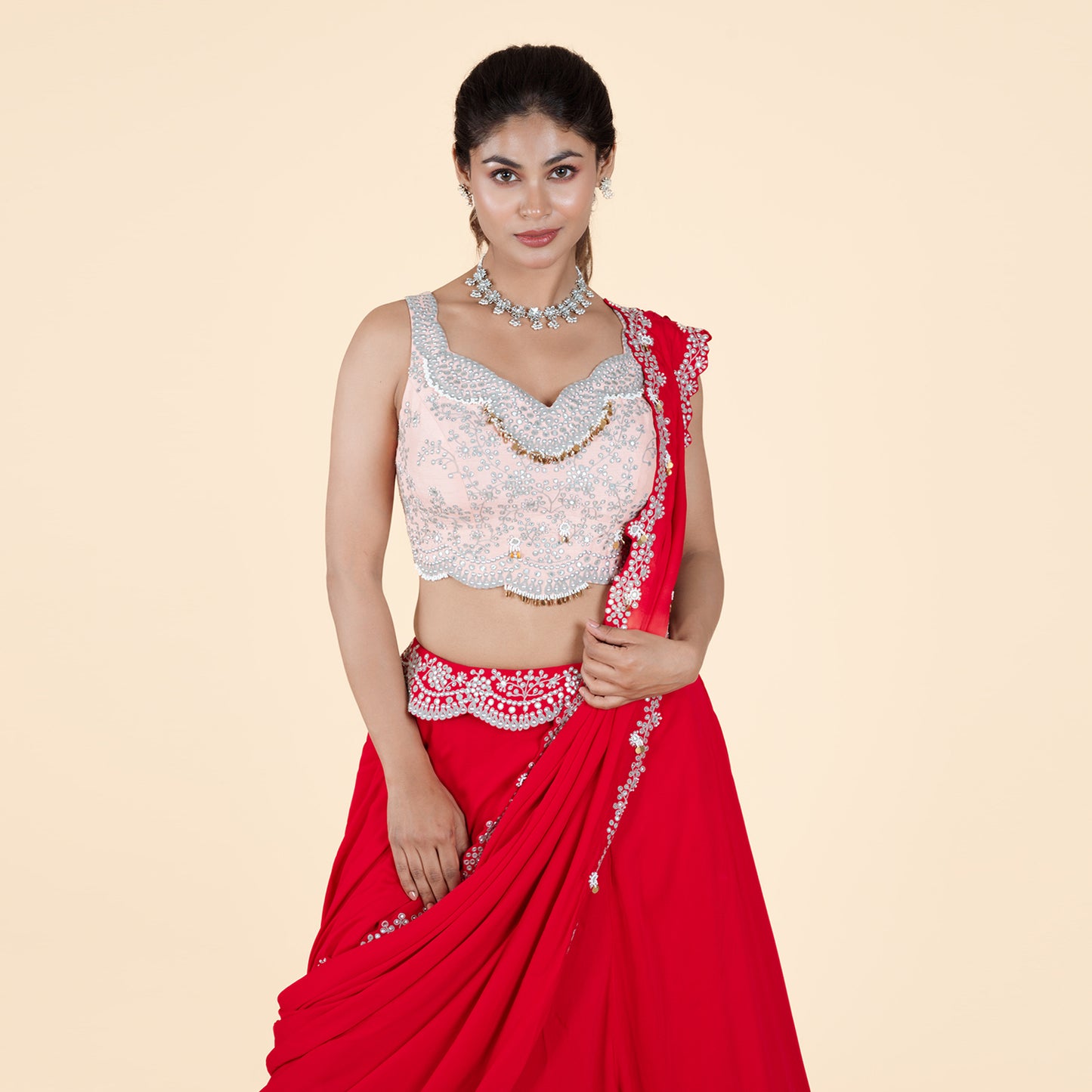 Dark Pink Drape Ghagra Set