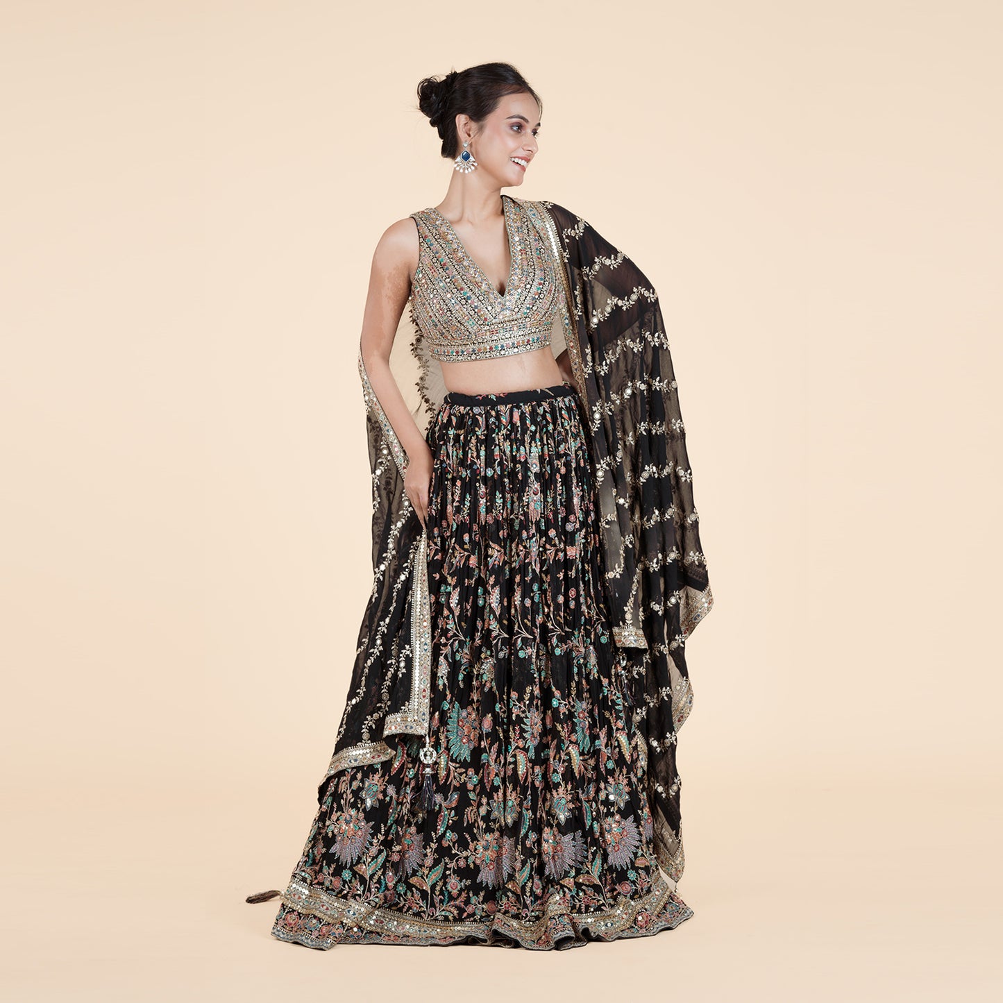 Black Heavy Work Ghagra Set