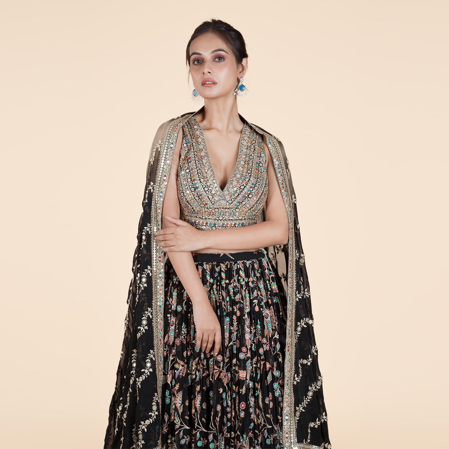 Black Heavy Work Ghagra Set