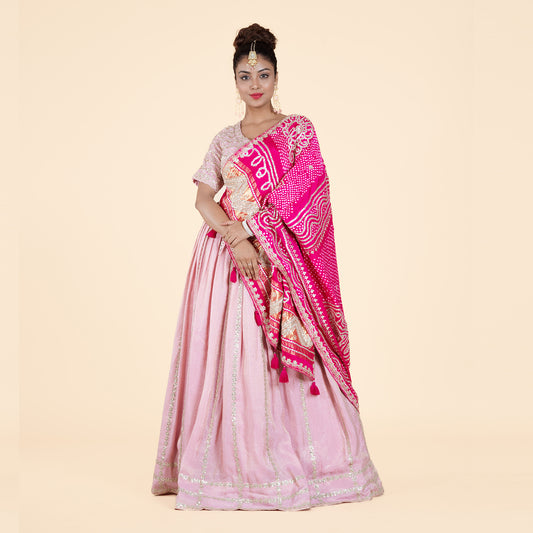 Pink Bandhani Dupatta Set