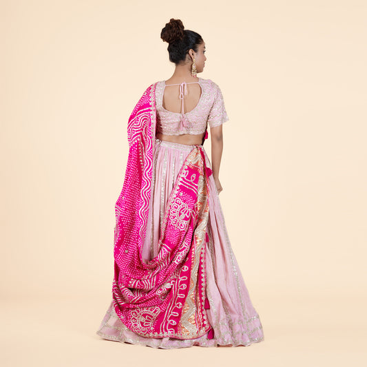 Pink Bandhani Dupatta Set