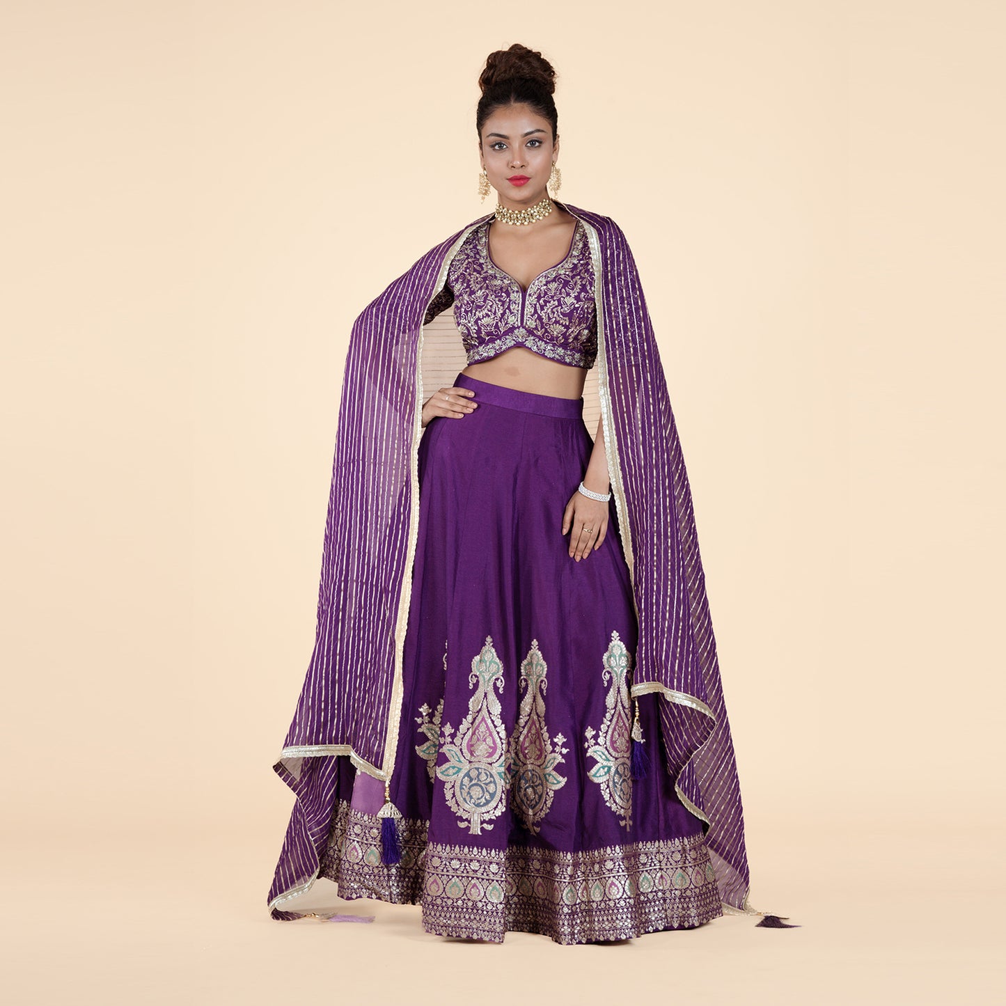 Purple Ghagra Set with Heavy Work