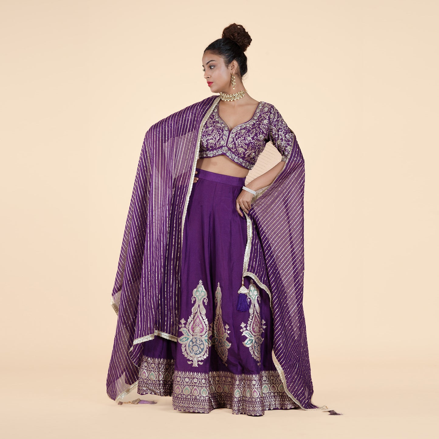 Purple Ghagra Set with Heavy Work