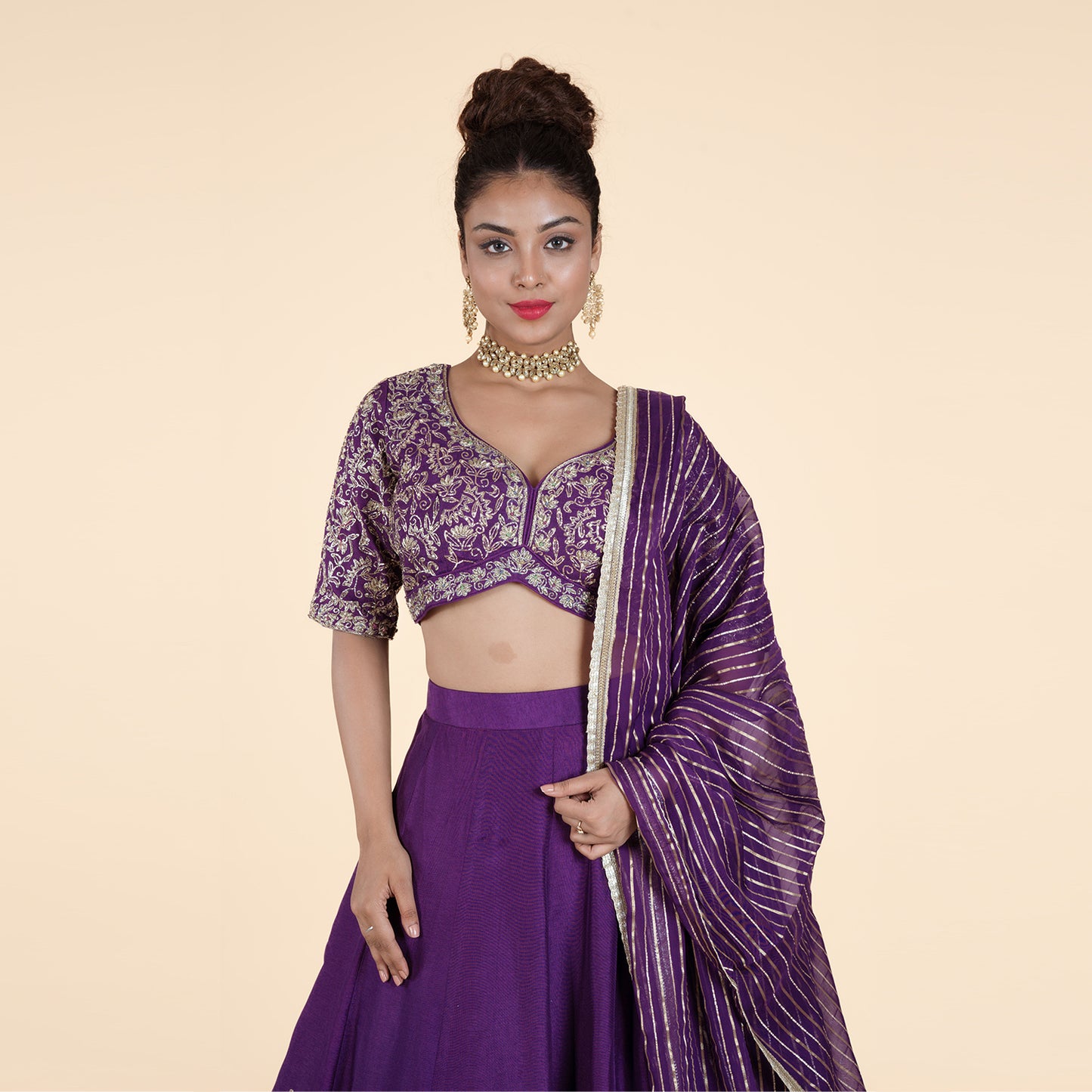 Purple Ghagra Set with Heavy Work