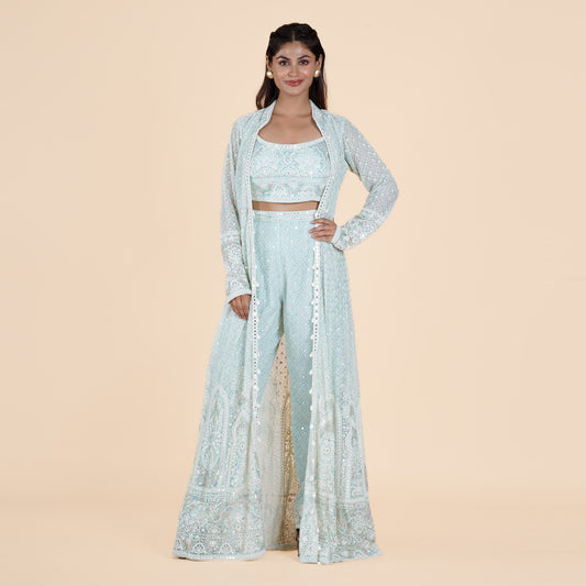 Azure Elegance Georgette Jacket Set