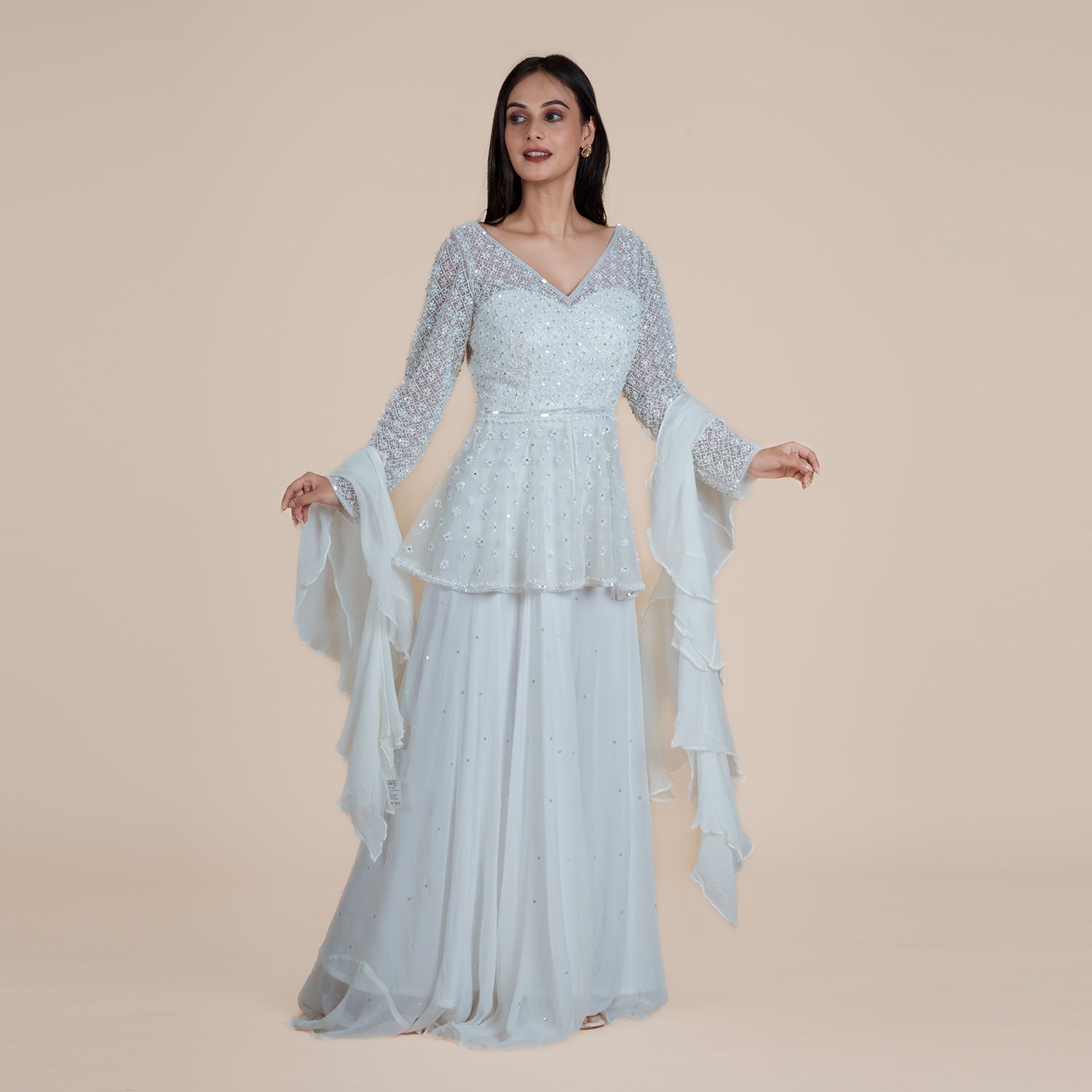 Net & Georgette White Plazo Set
