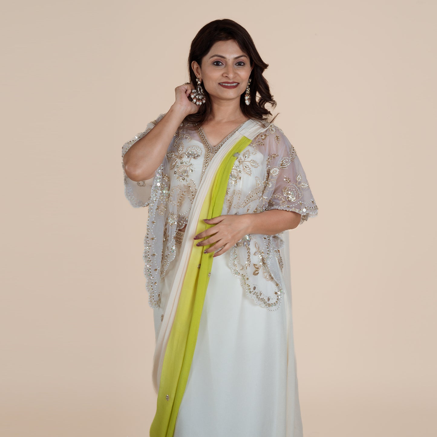 Drape Chic Saree with Poncho Top & Cutdana & Pulse Work