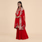 Ruby Red Embroidered Kurti Sarara Set with Organza Dupatta