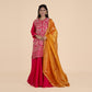 Pink & Red Embroidered Kurta Set with Orange Dupatta