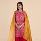 Pink & Red Embroidered Kurta Set with Orange Dupatta