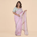 Blush Pink Organza Saree with Floral Embroidery