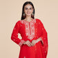 Elegant Red Embroidered Kurti with Sharara & Dupatta