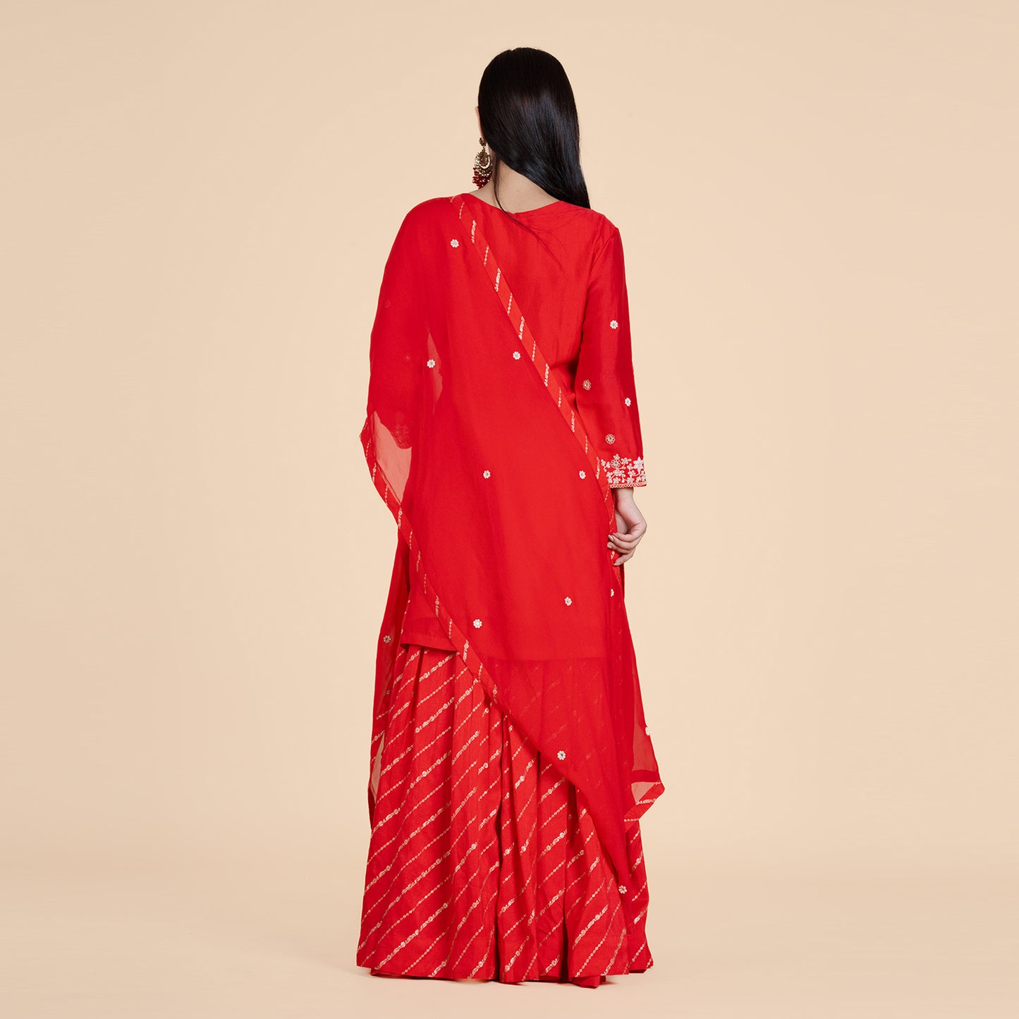 Elegant Red Embroidered Kurti with Sharara & Dupatta