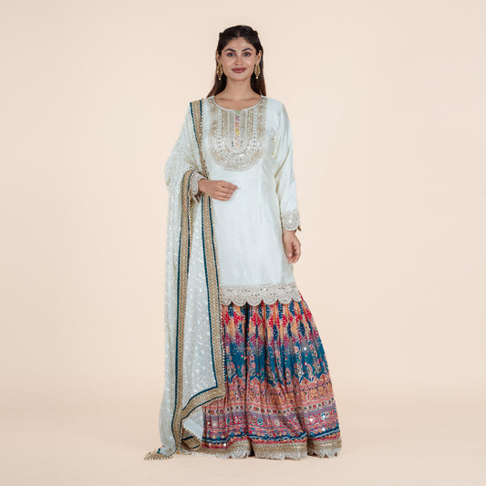 Elegant Sharara Set with Zari, Pearl & Mirror Work