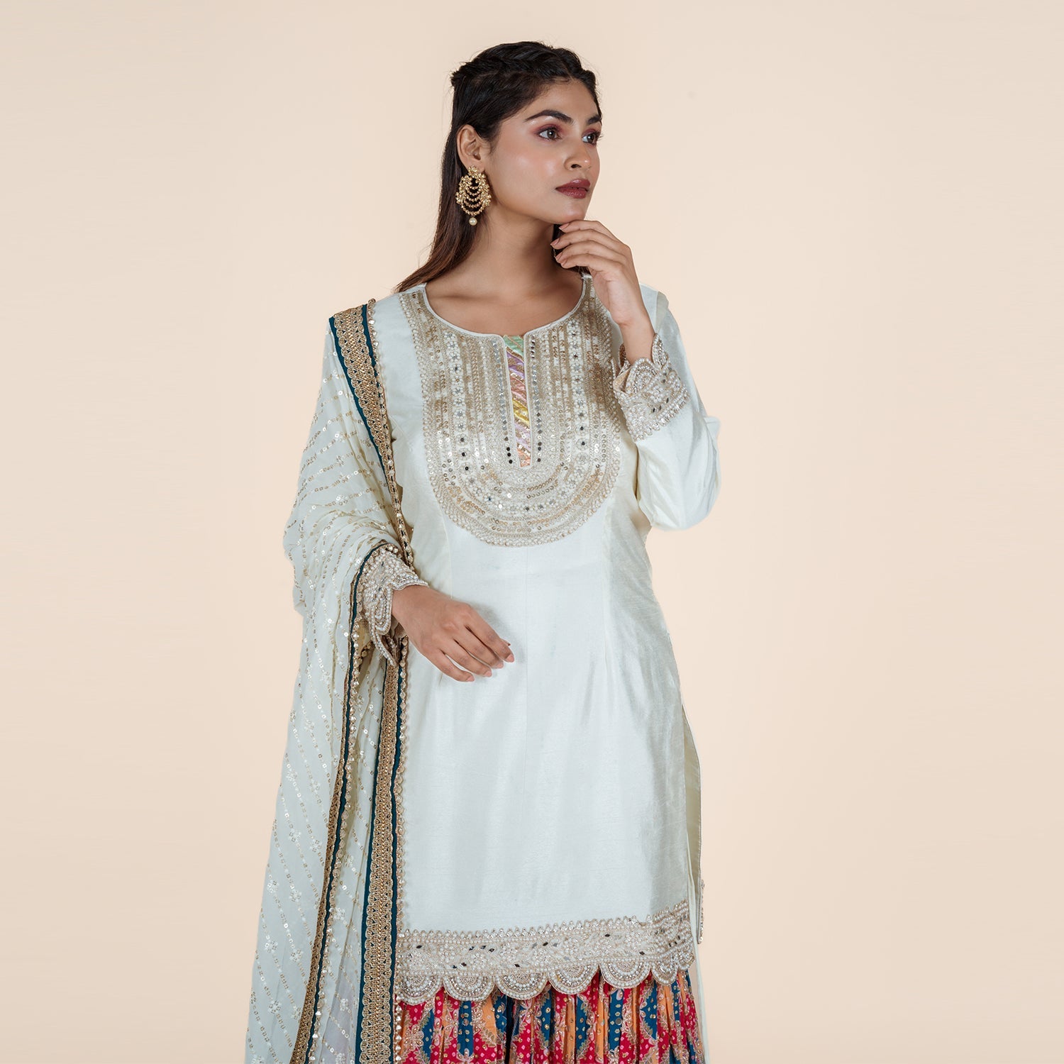 Elegant Sharara Set with Zari, Pearl & Mirror Work