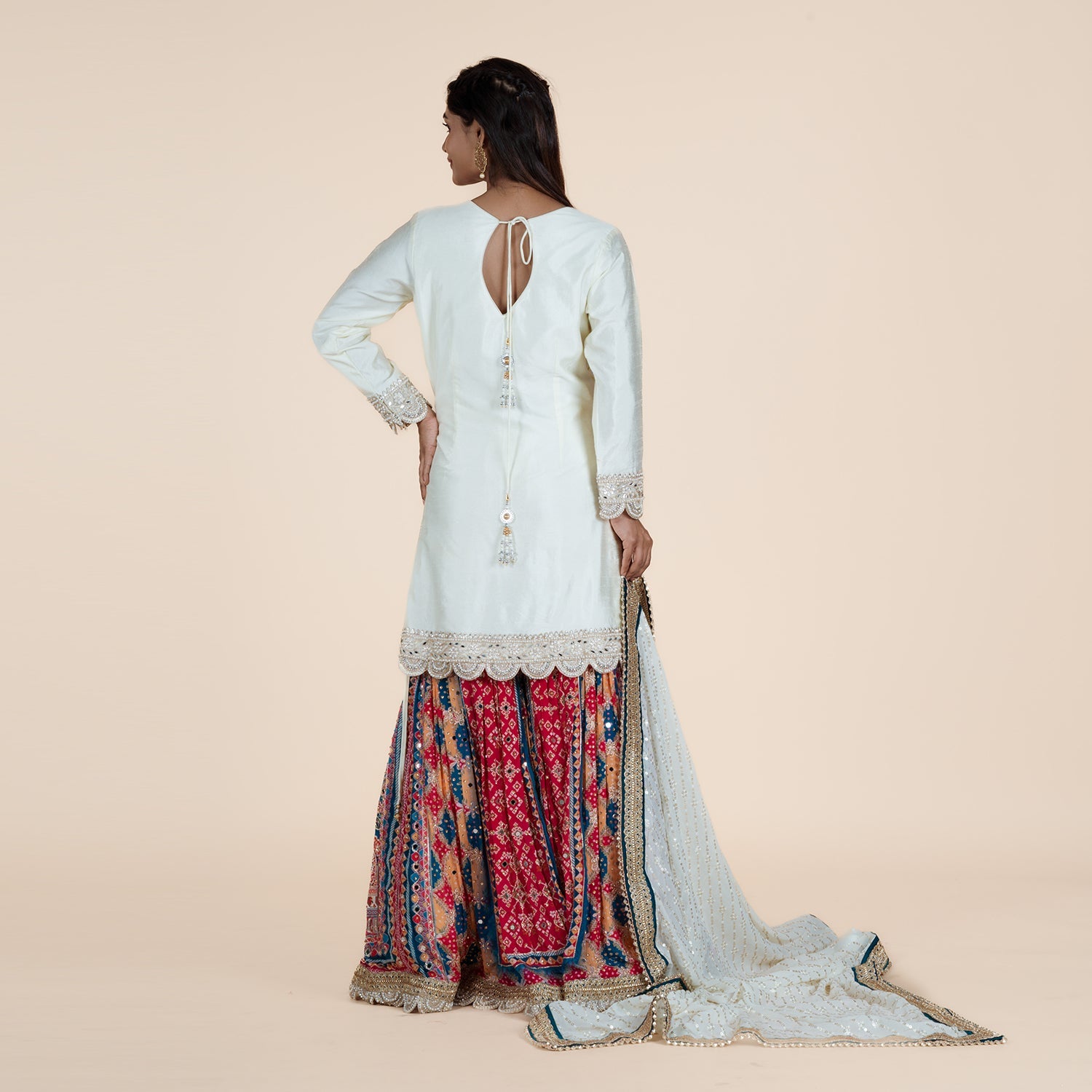 Elegant Sharara Set with Zari, Pearl & Mirror Work