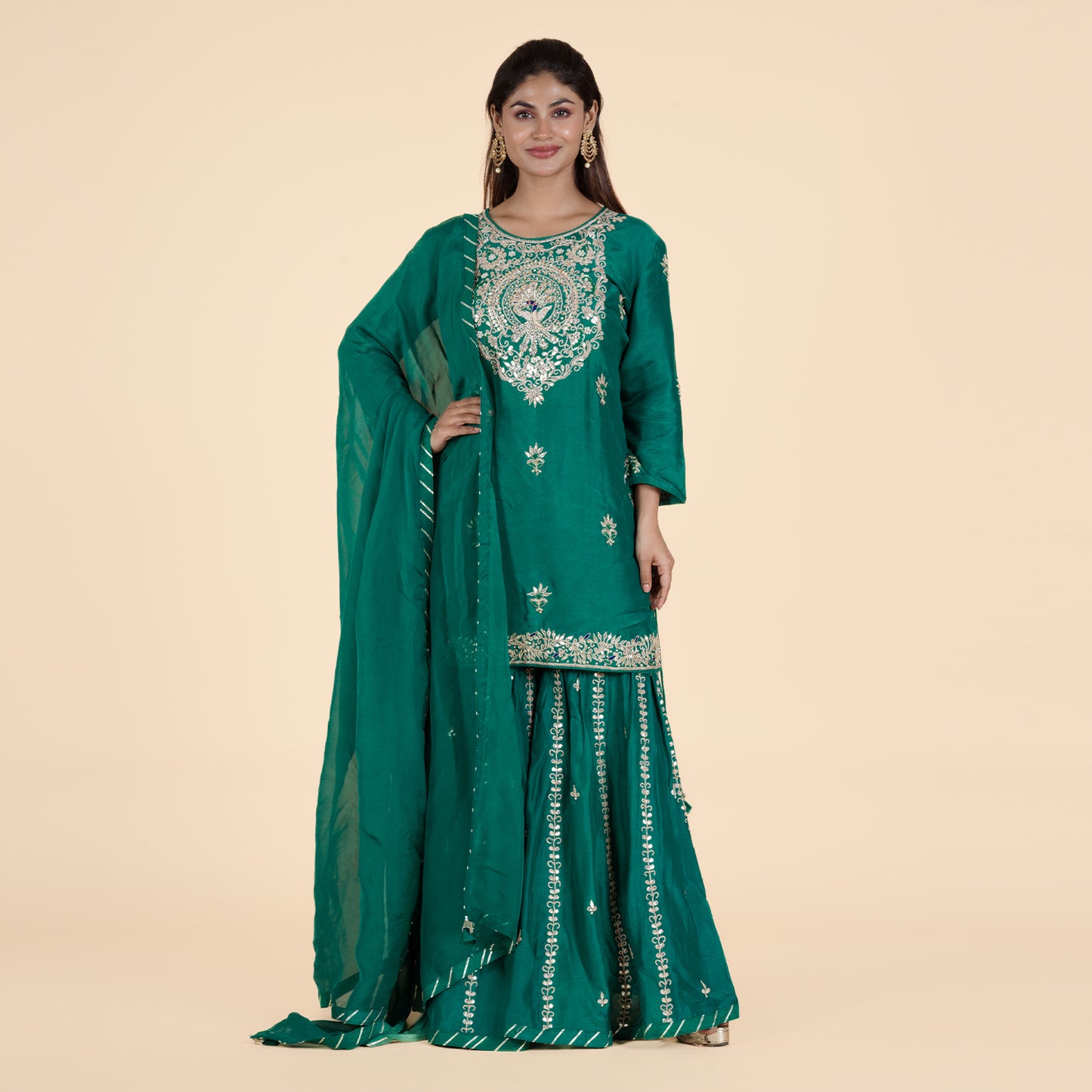 Emerald Elegance Green Sharara Set