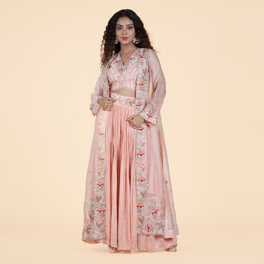 Pink Sharara Set with Organza & Gold Thread Work