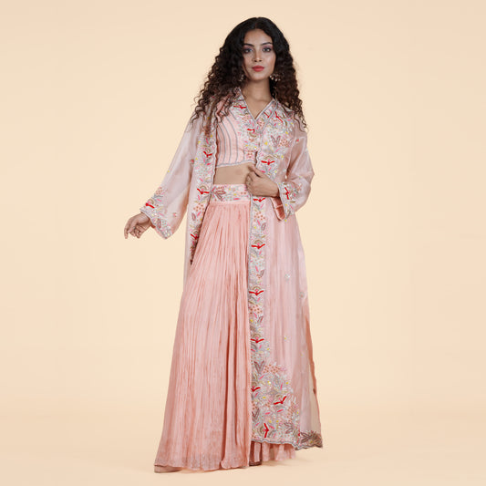 Pink Sharara Set with Organza & Gold Thread Work