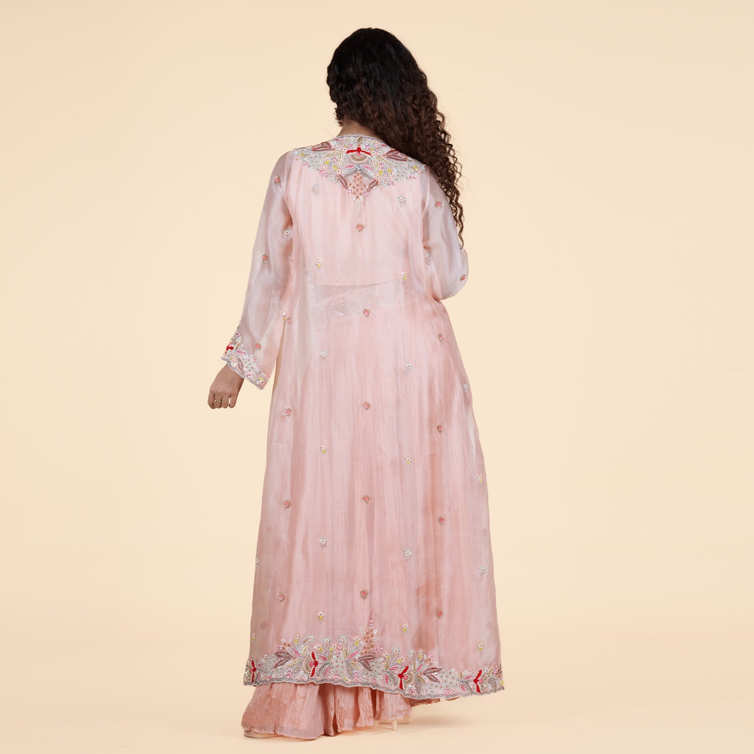 Pink Sharara Set with Organza & Gold Thread Work
