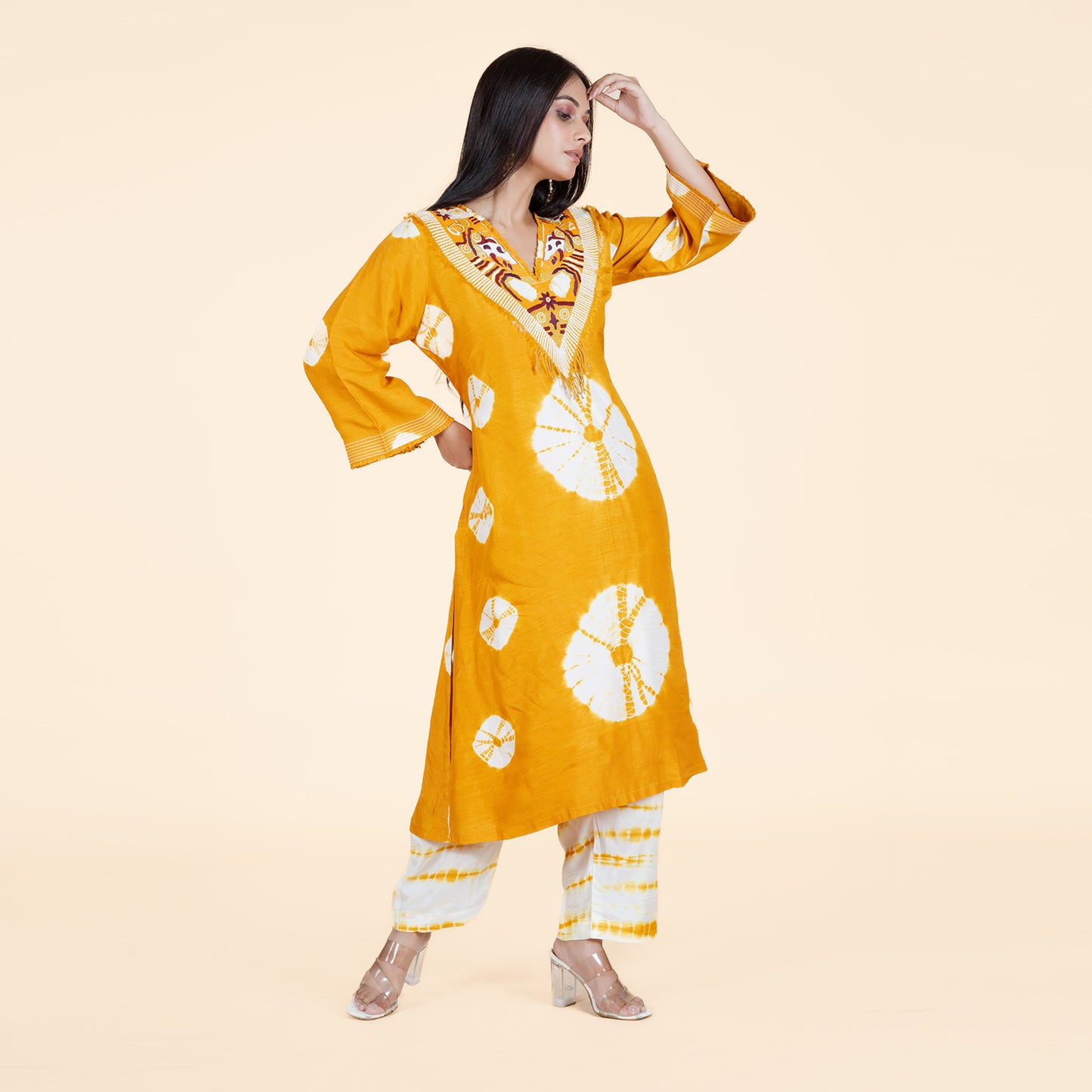 Mustard Summer Silk Lurex Co-Ord Set