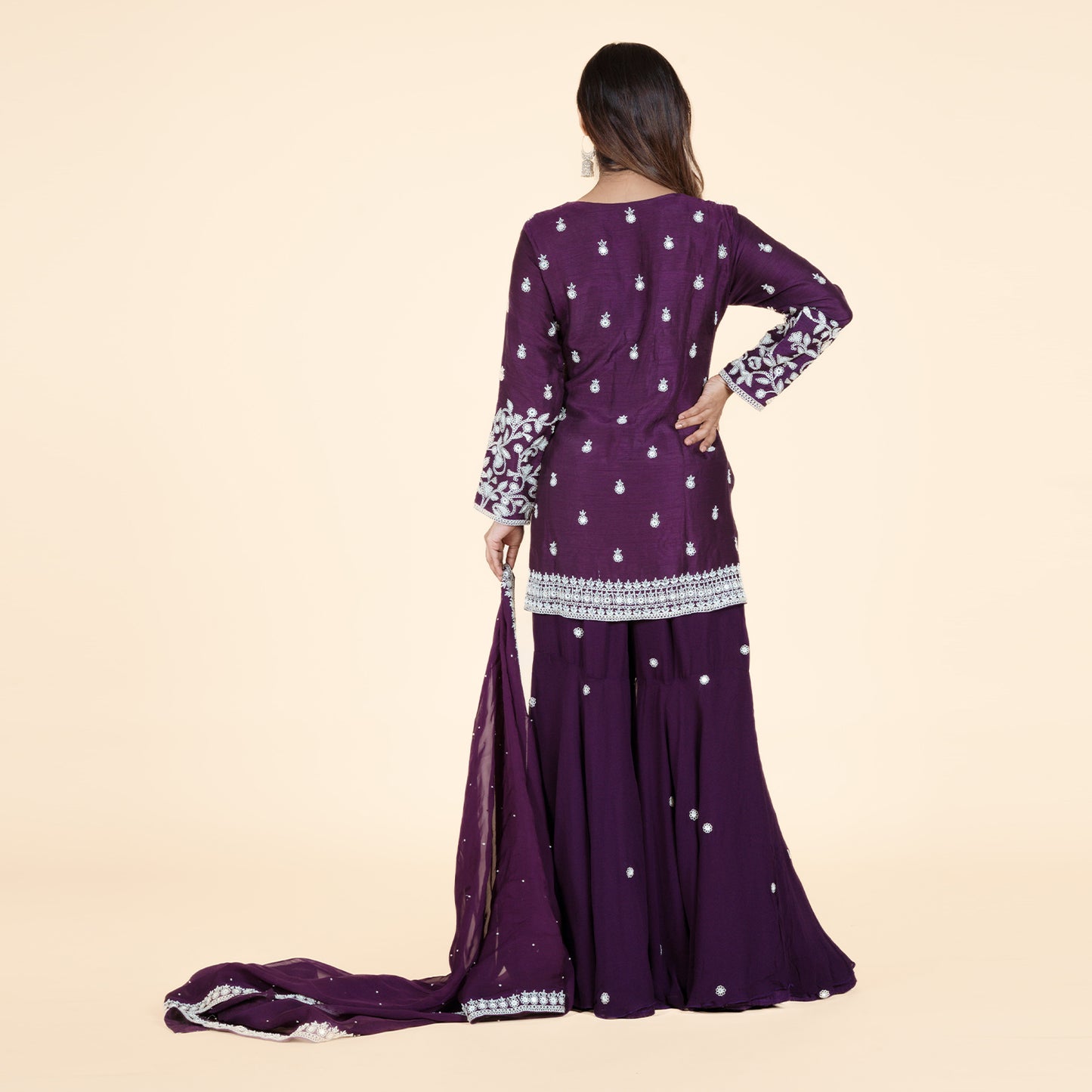 Purple Kurti with Intricate Embroidery & Sharara Set