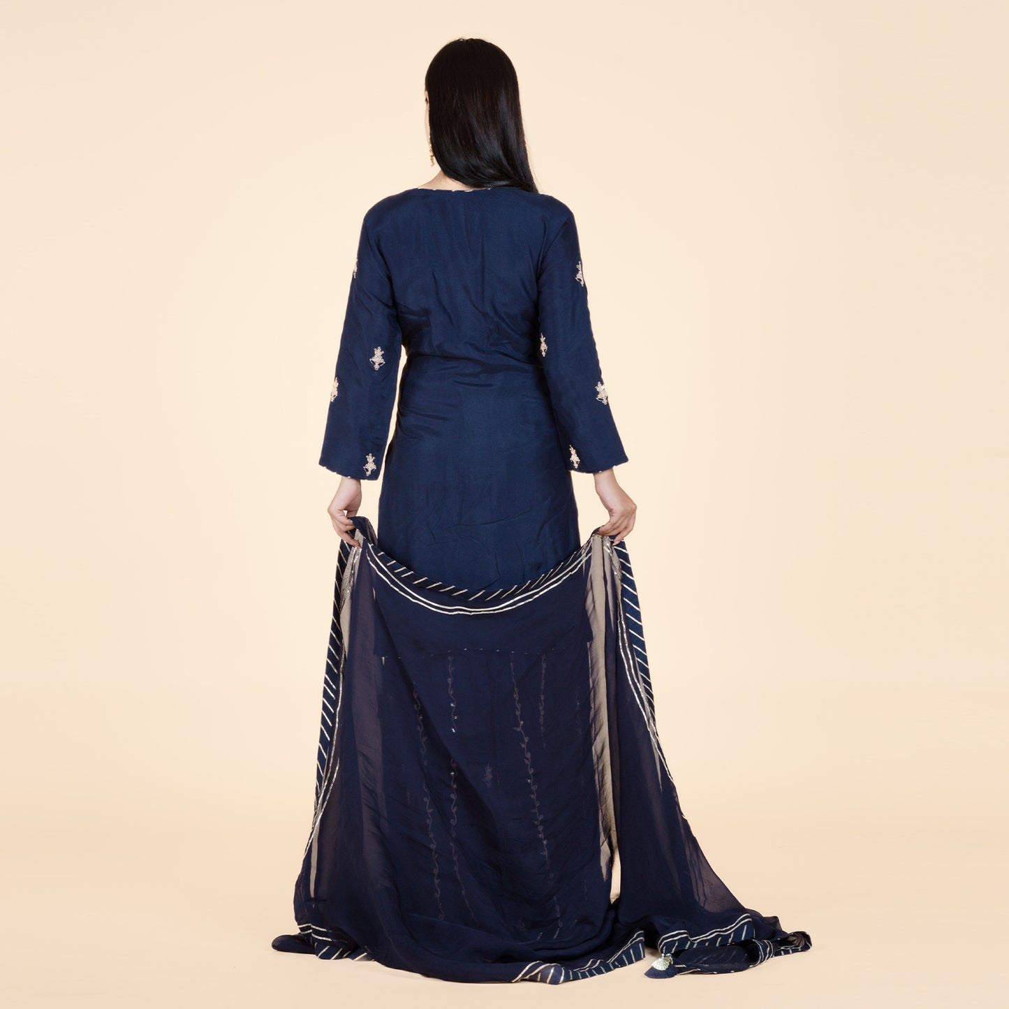 Navy Blue Kurti with Intricate Handwork & Garara Set