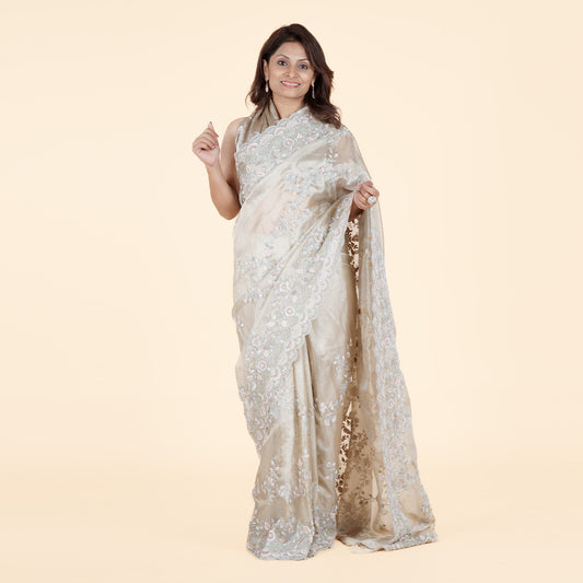 Tissue Saree with Cori & Moti Work