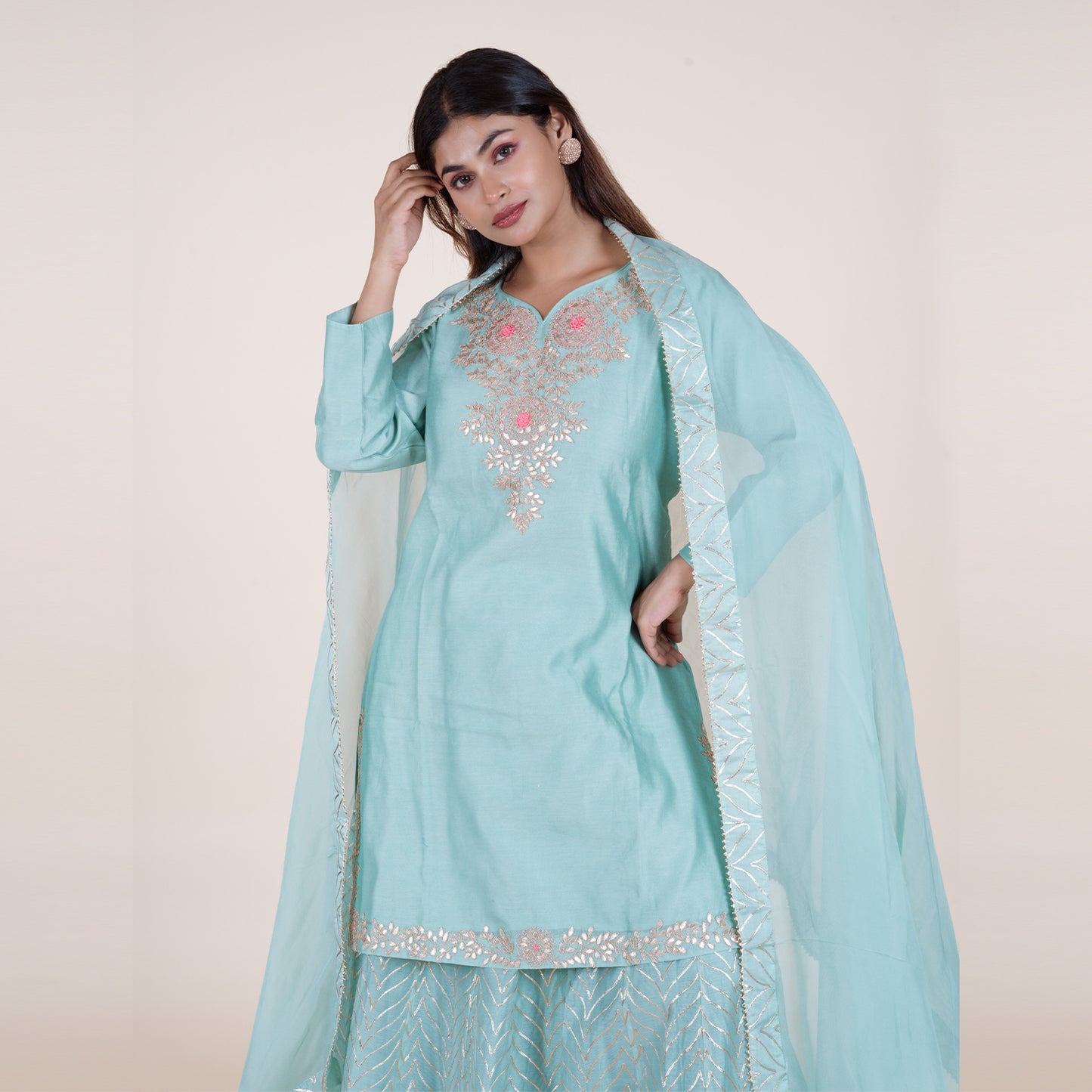 Organza Dupatta & Zari Work Plazo Set