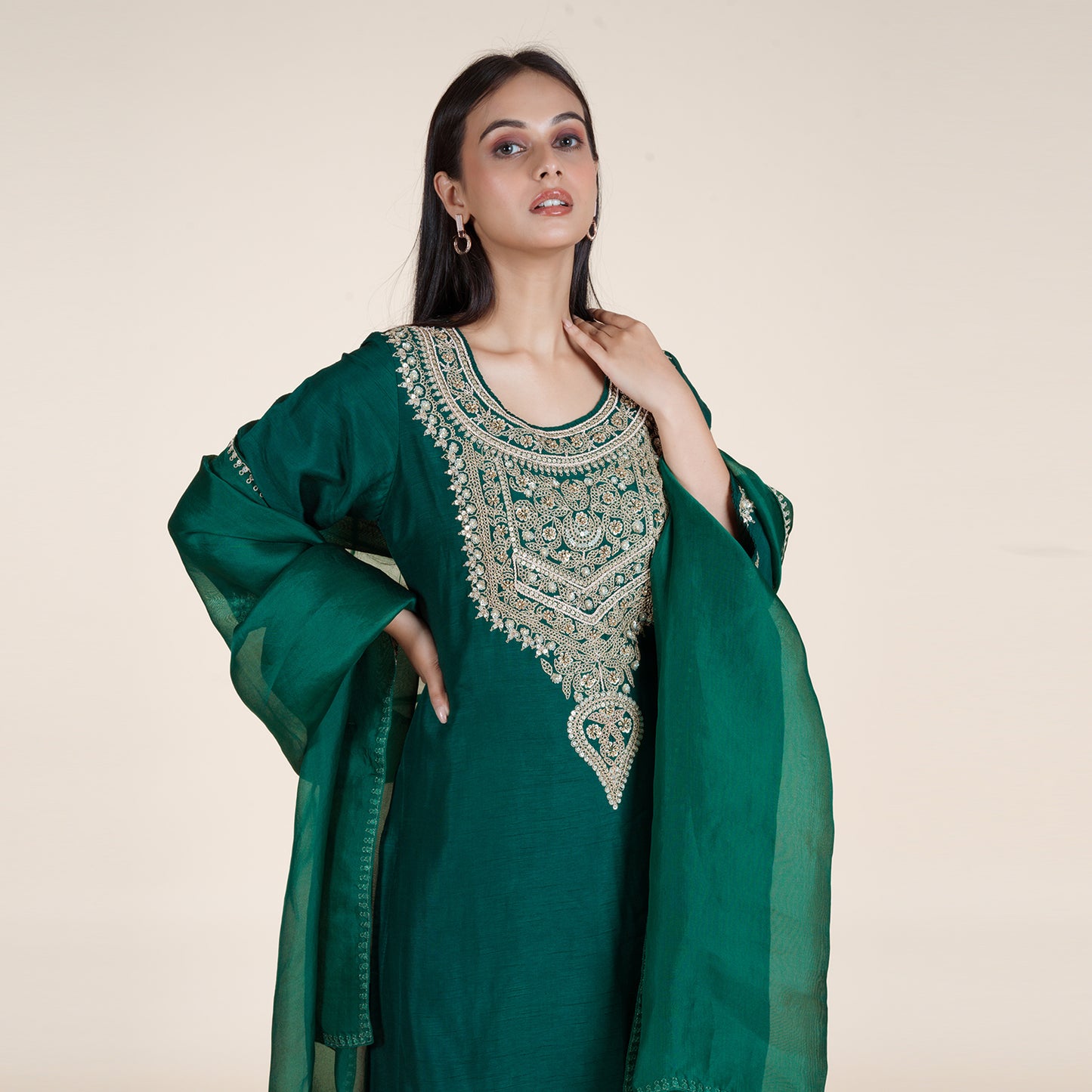 Green Embroidered Suit Set