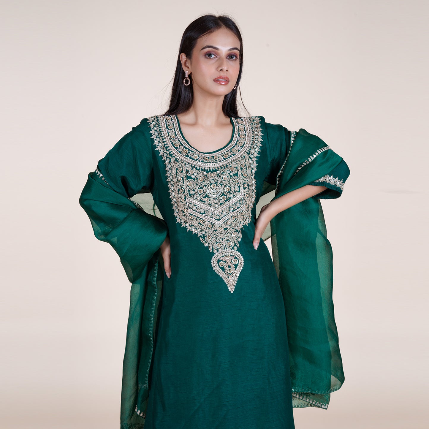 Green Embroidered Suit Set