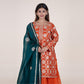 Green Dupatta with Orange Thread Work Kurti Set