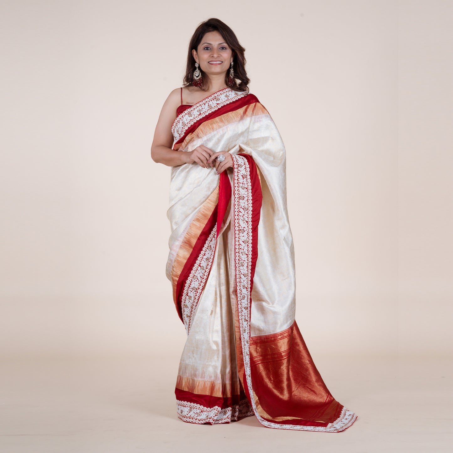 Royal Off-White & Maroon Saree