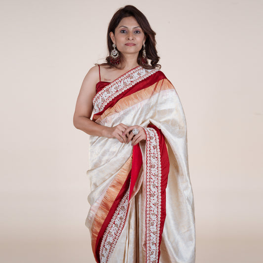 Royal Off-White & Maroon Saree