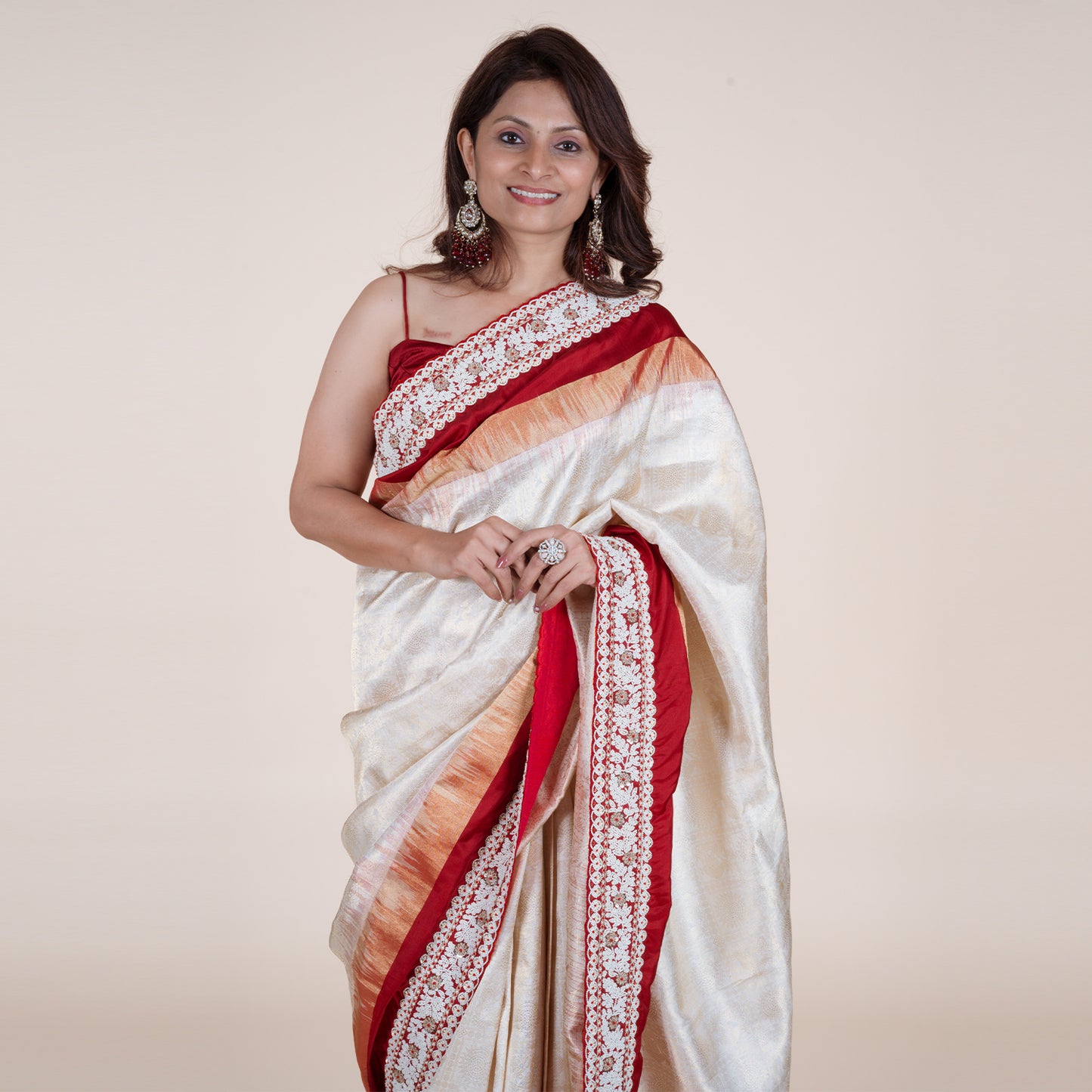 Royal Off-White & Maroon Saree