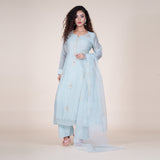 Pastel Blue Embroidered Kurti Set