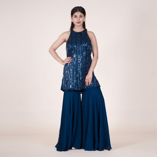 Midnight Glam Georgette Palazzo Set with Sequined Kurti