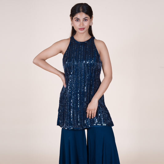 Midnight Glam Georgette Palazzo Set with Sequined Kurti