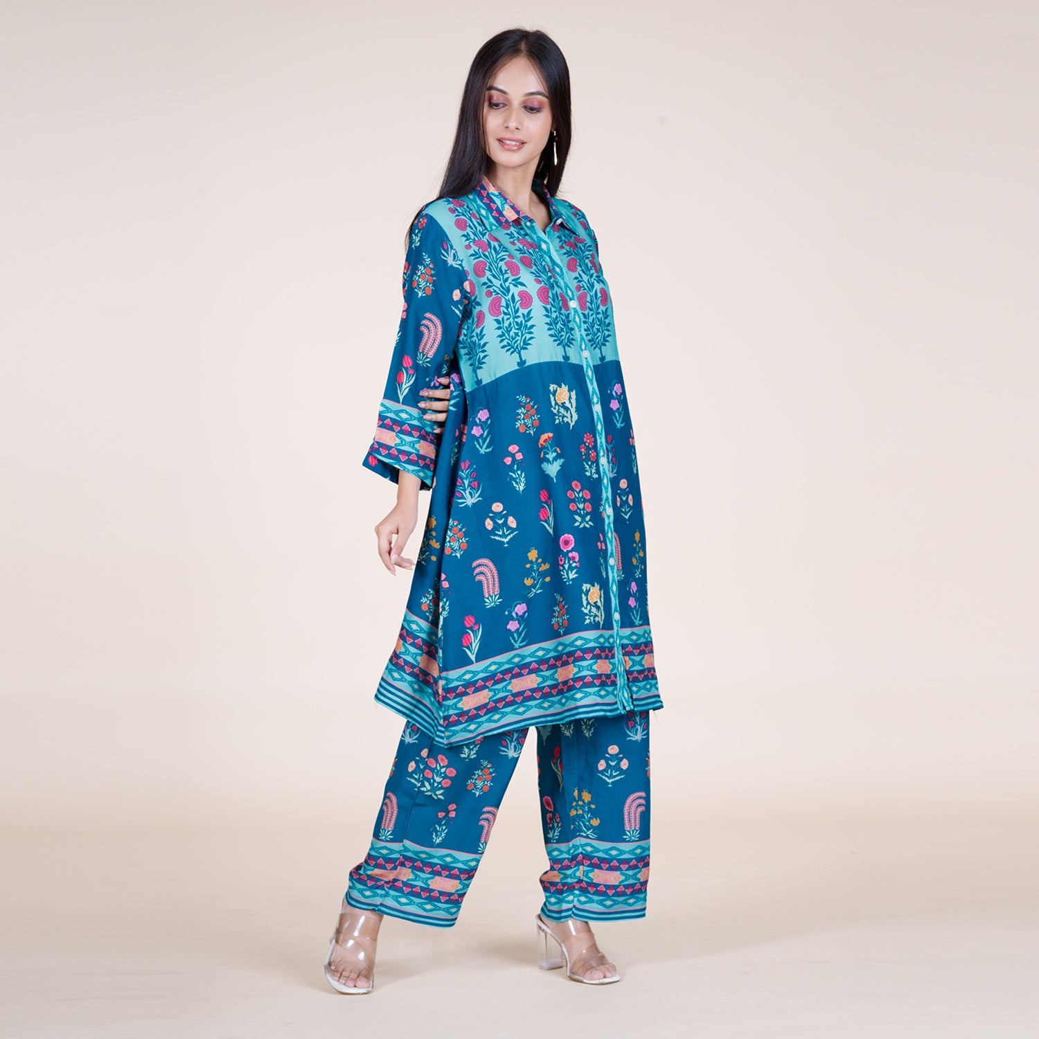 Floral Fantasy Silk Set in Blue