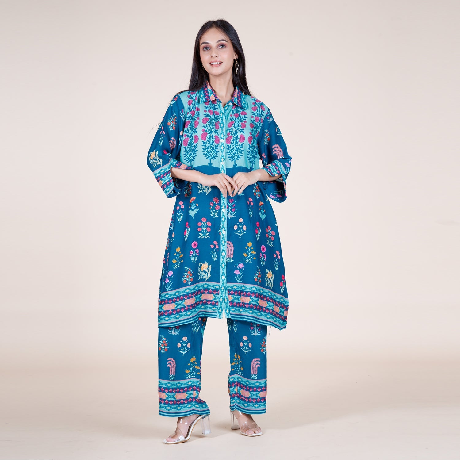 Floral Fantasy Silk Set in Blue