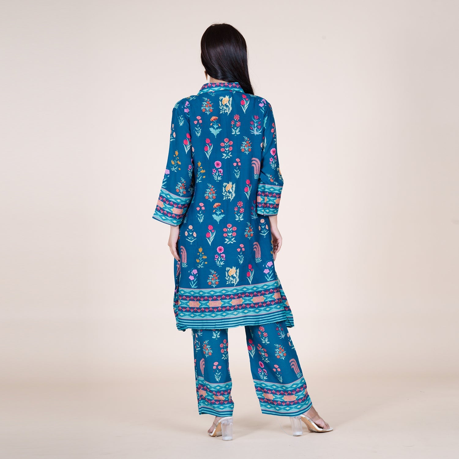 Floral Fantasy Silk Set in Blue