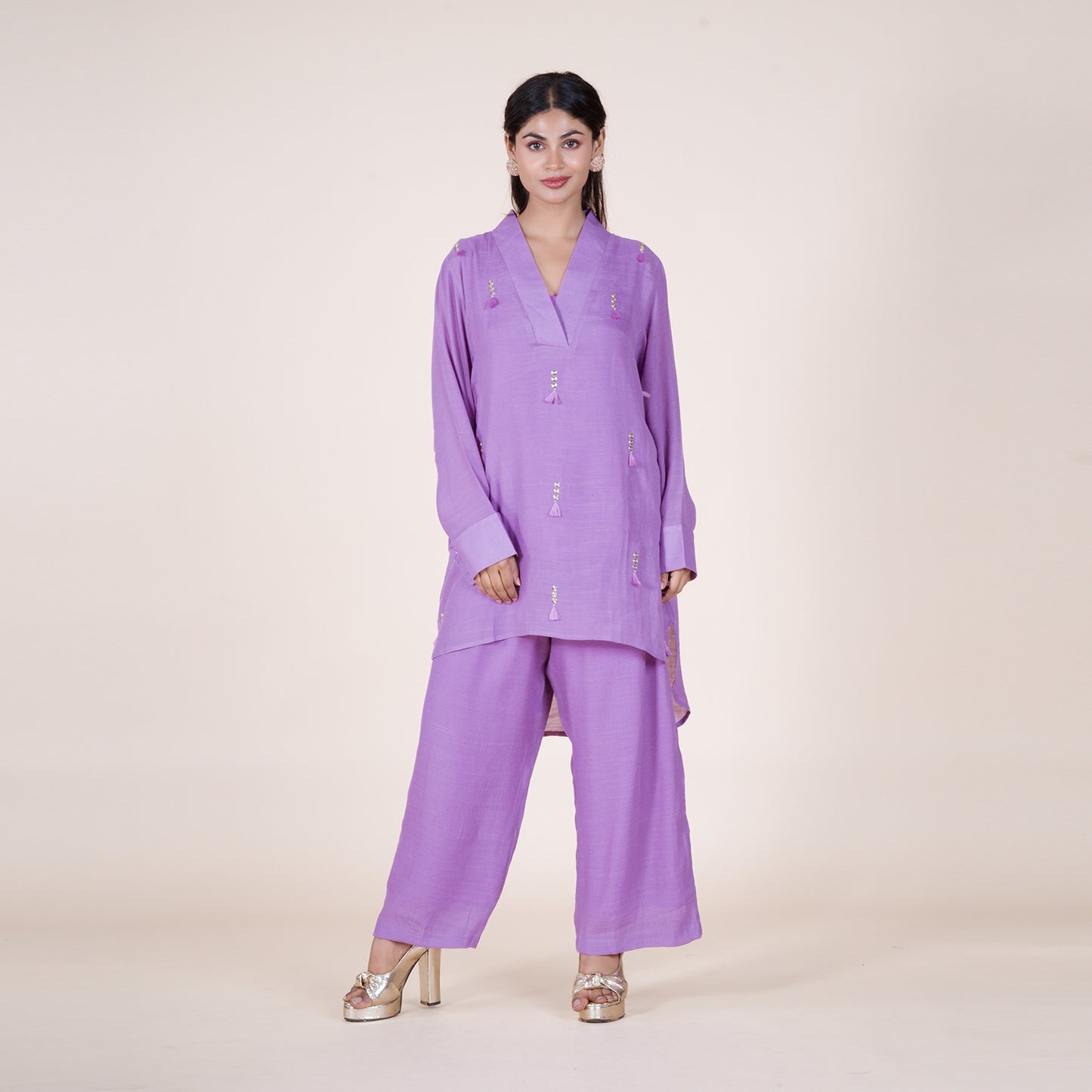 Purple Silk Lurex Co-Ord Set