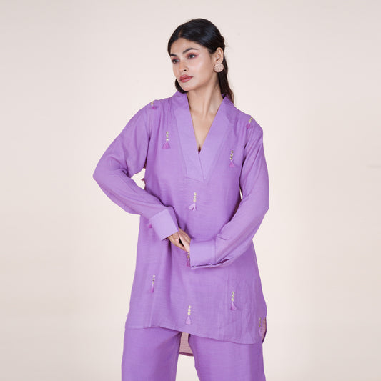 Purple Silk Lurex Co-Ord Set