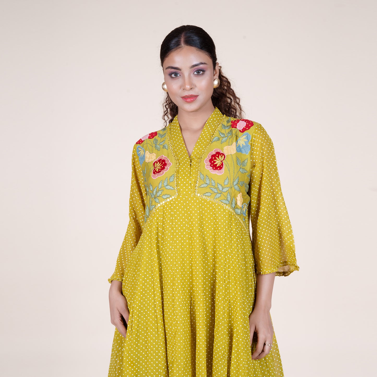 Mustard Embroidered Kurti