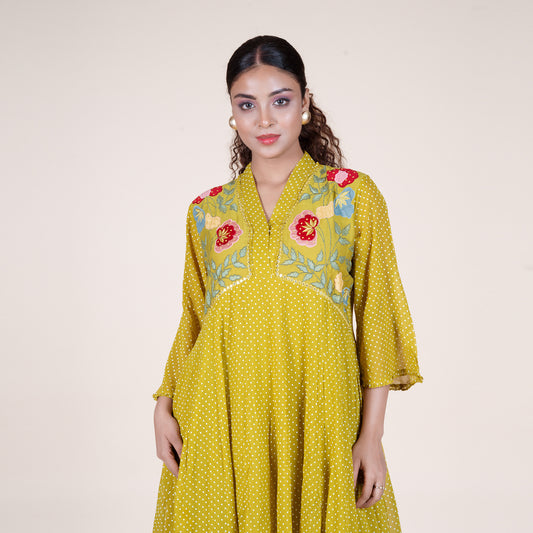 Mustard Embroidered Kurti